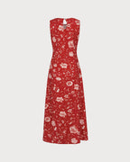 Floral Slit Maxi Dress with Red Boat Neck
