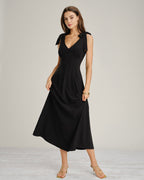 Black A-Line Maxi Dress with Tie Straps