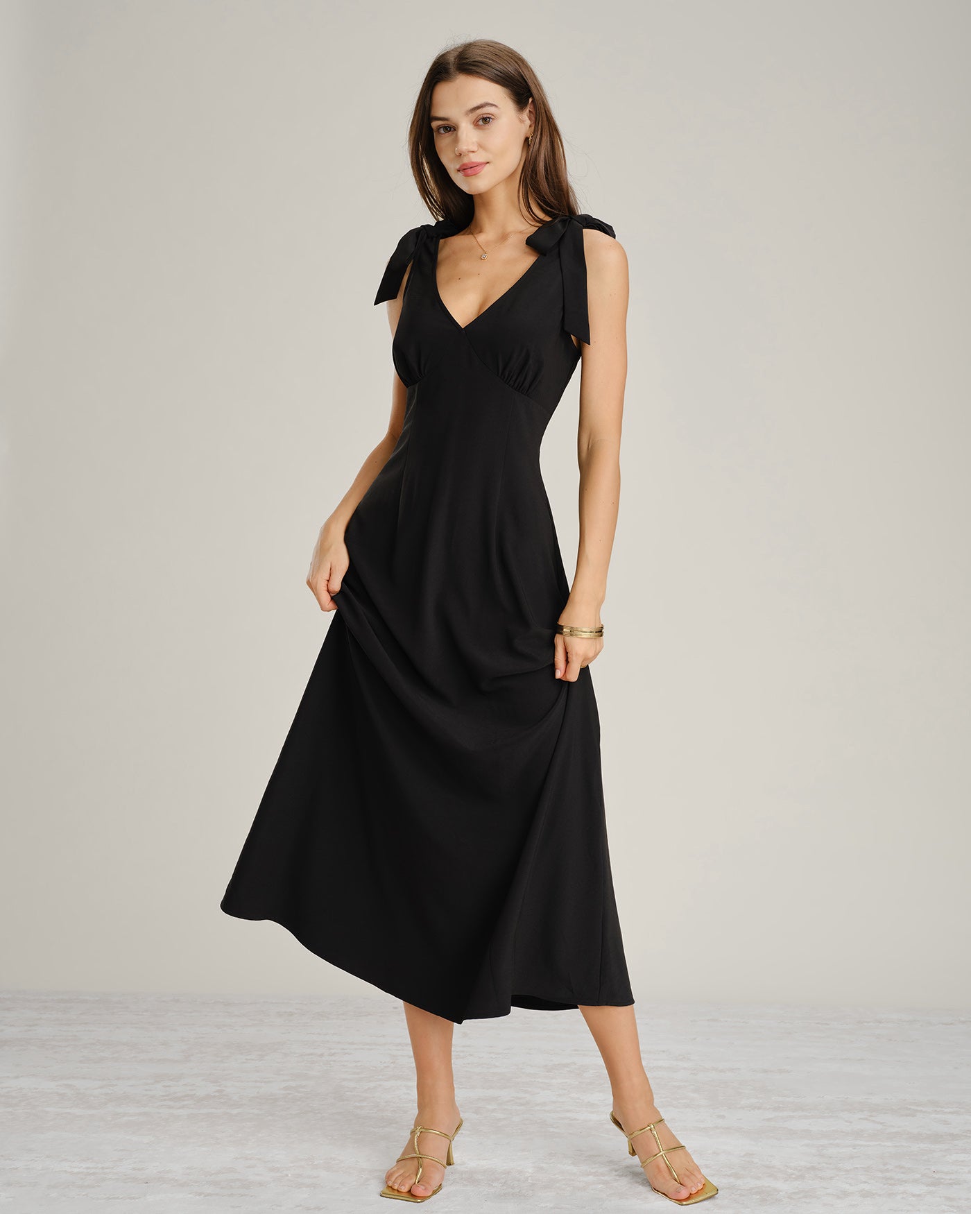 Black A-Line Maxi Dress with Tie Straps