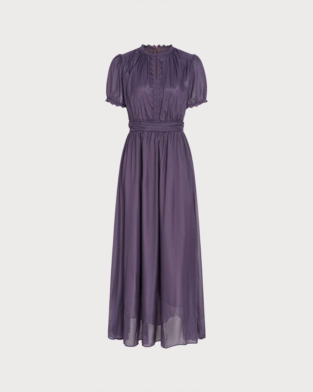Maxi Dress with Purple Puffed Sleeves