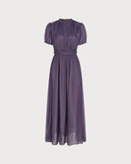 Maxi Dress with Purple Puffed Sleeves
