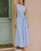 Blue Sleeveless Maxi Dress with Round Neck Tunic Style
