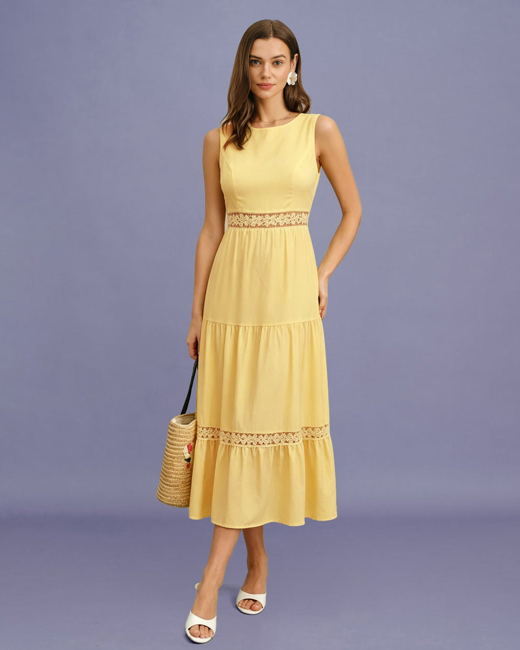 Yellow Sleeveless Maxi Dress with Shirred Details
