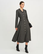 Maxi Dress in Grey with A-Line Silhouette and Button Details