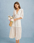 White V-Neck Cutout Maxi Dress