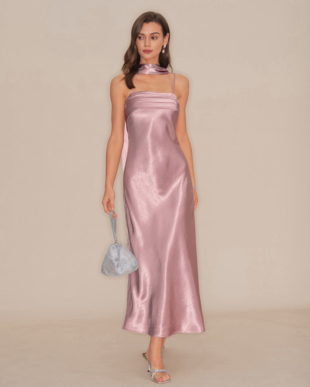 Mermaid Satin Maxi Dress in Pink Slip