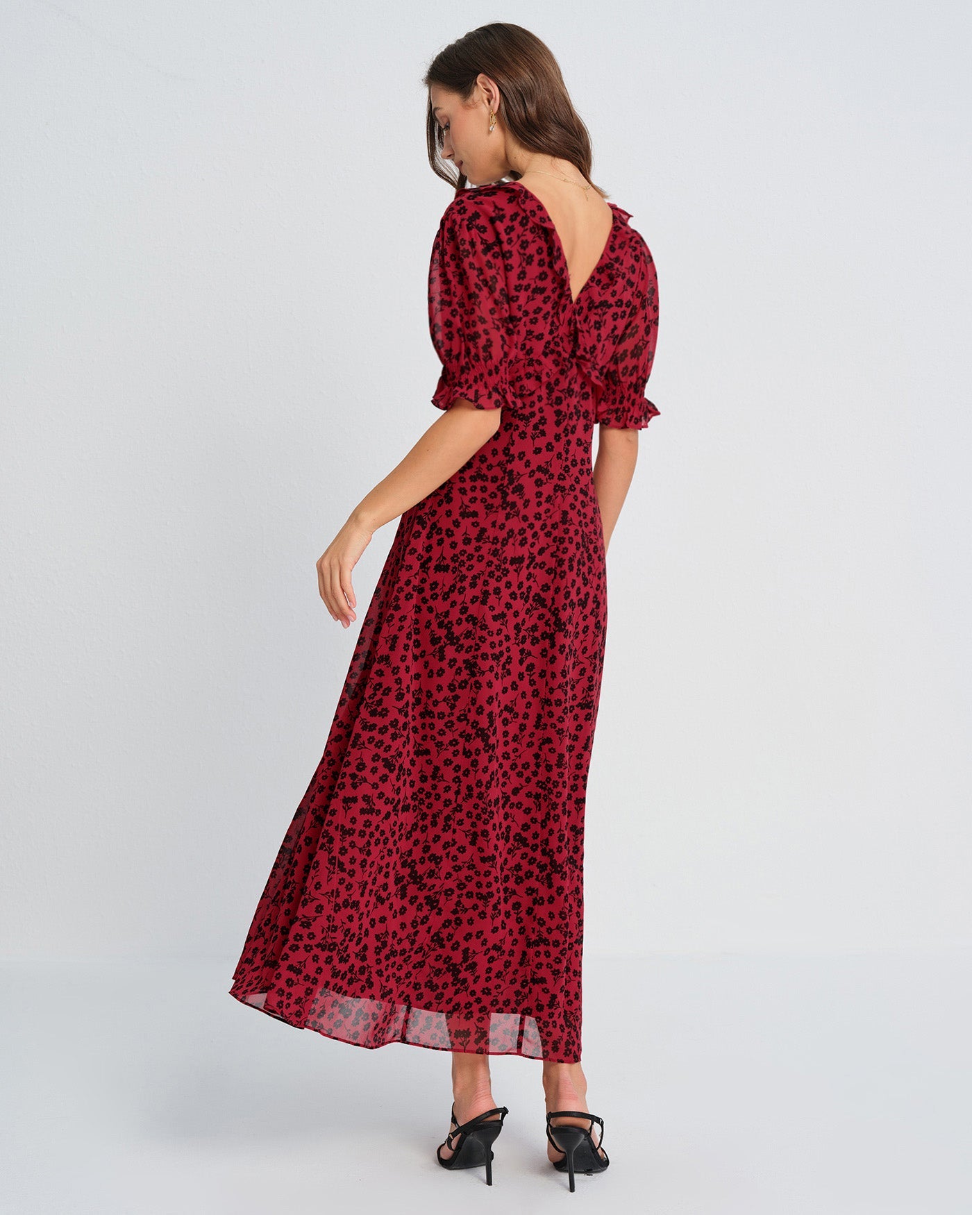 Floral Maxi Dress with V-Neck in Red