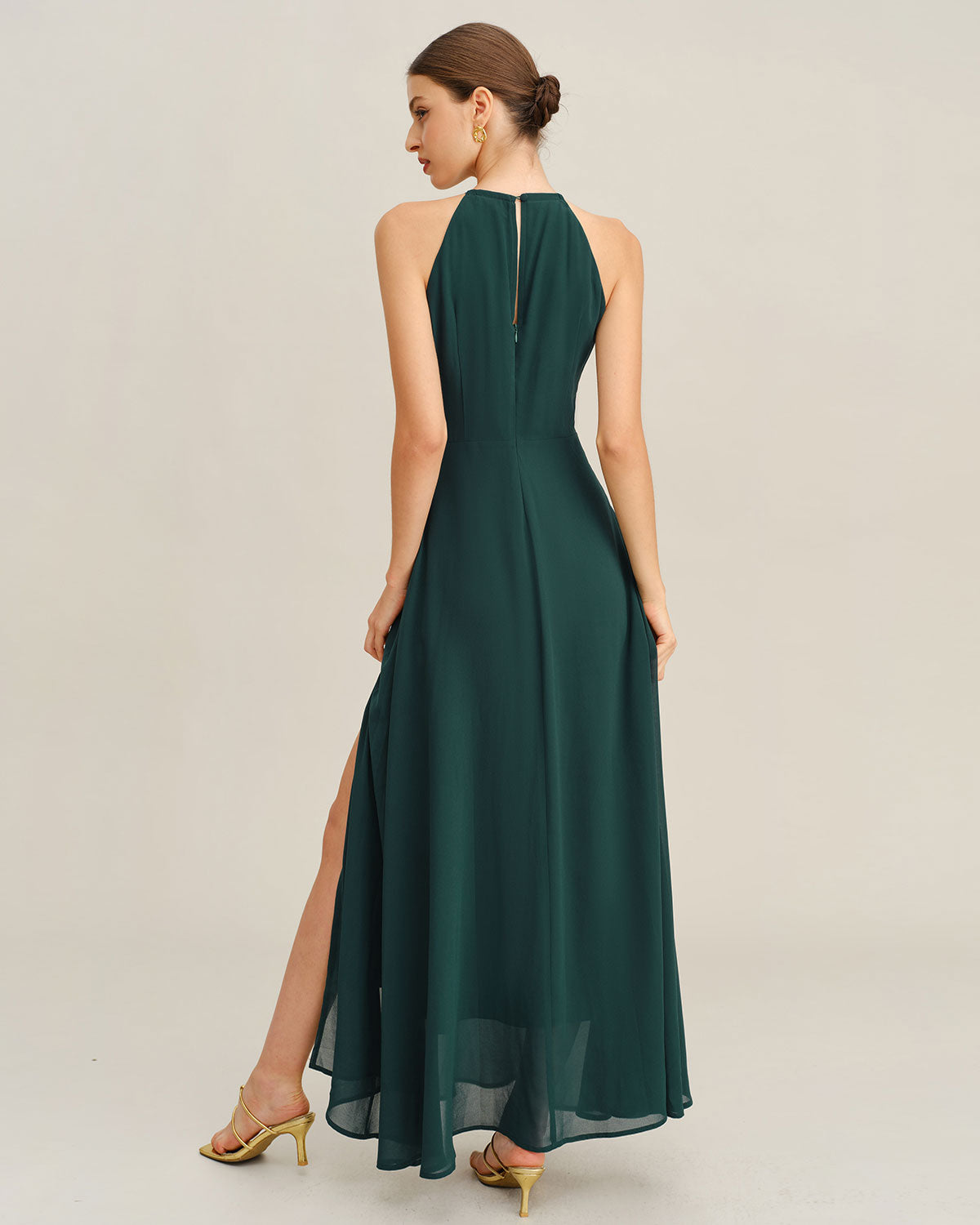 Emerald Chiffon Maxi Dress with Side Slit