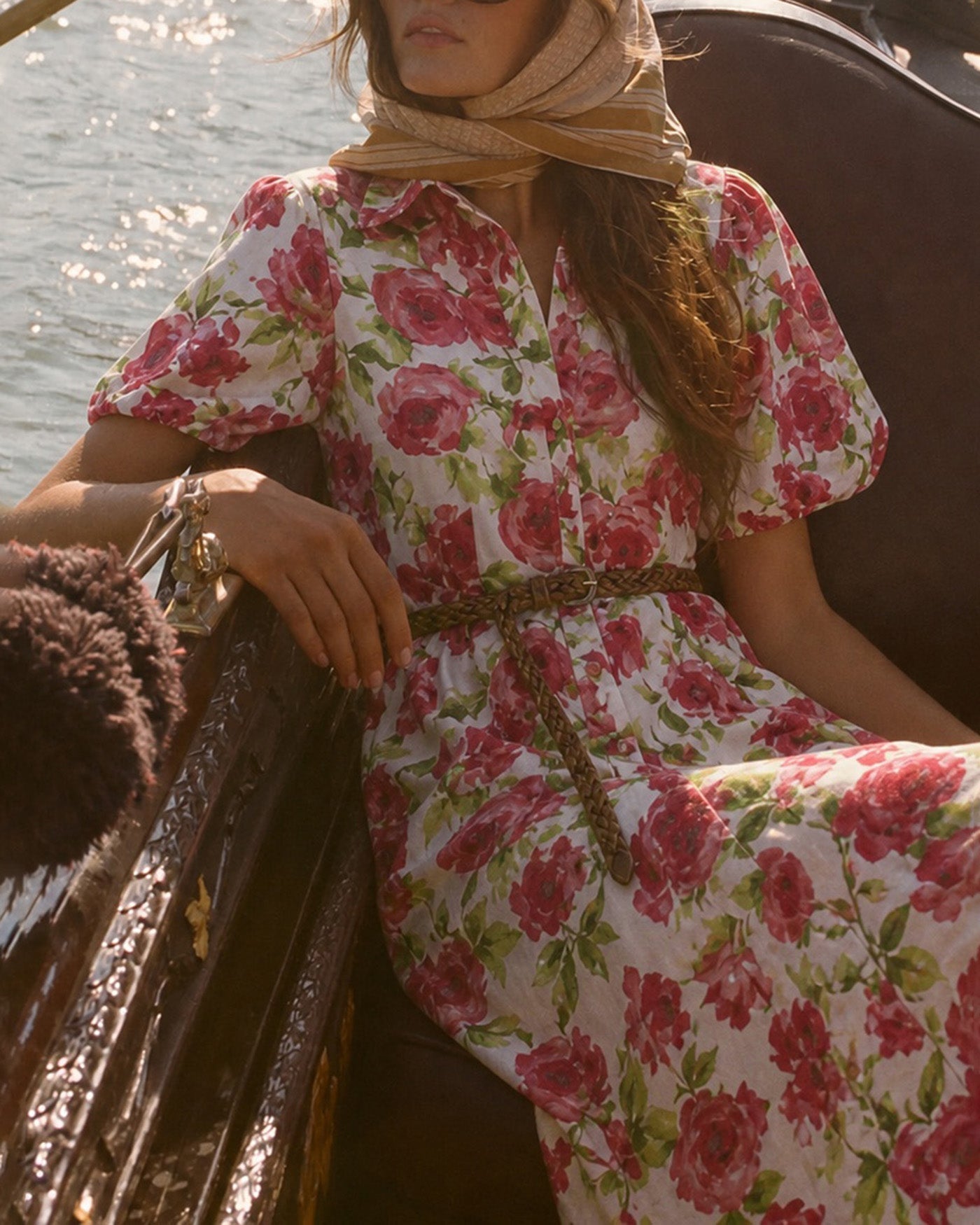 Floral Maxi Dress with Pink Collar