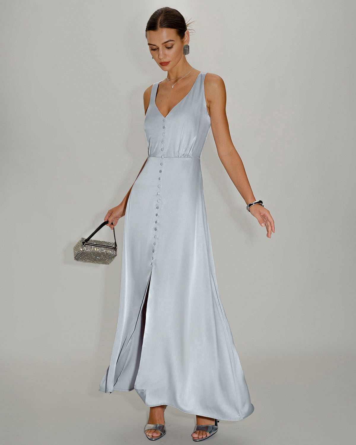 Sleeveless Maxi Dress in Grey A-Line Style