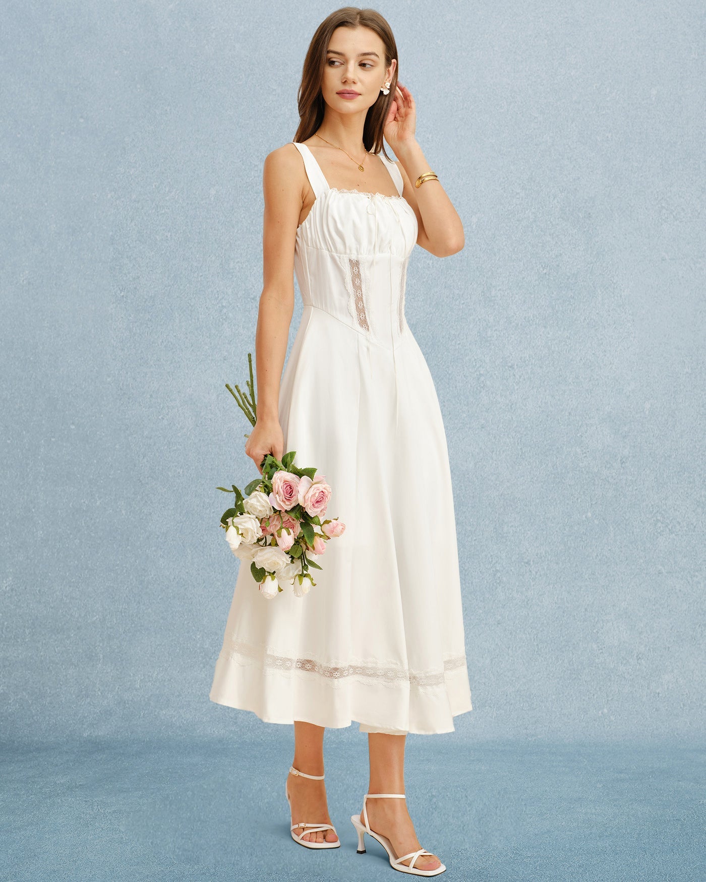 Maxi Dress with White Lace Accents