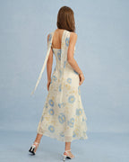 Chiffon Maxi Dress with Beige Floral Tie