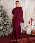 Maxi Dress in Wine Red with Shawl