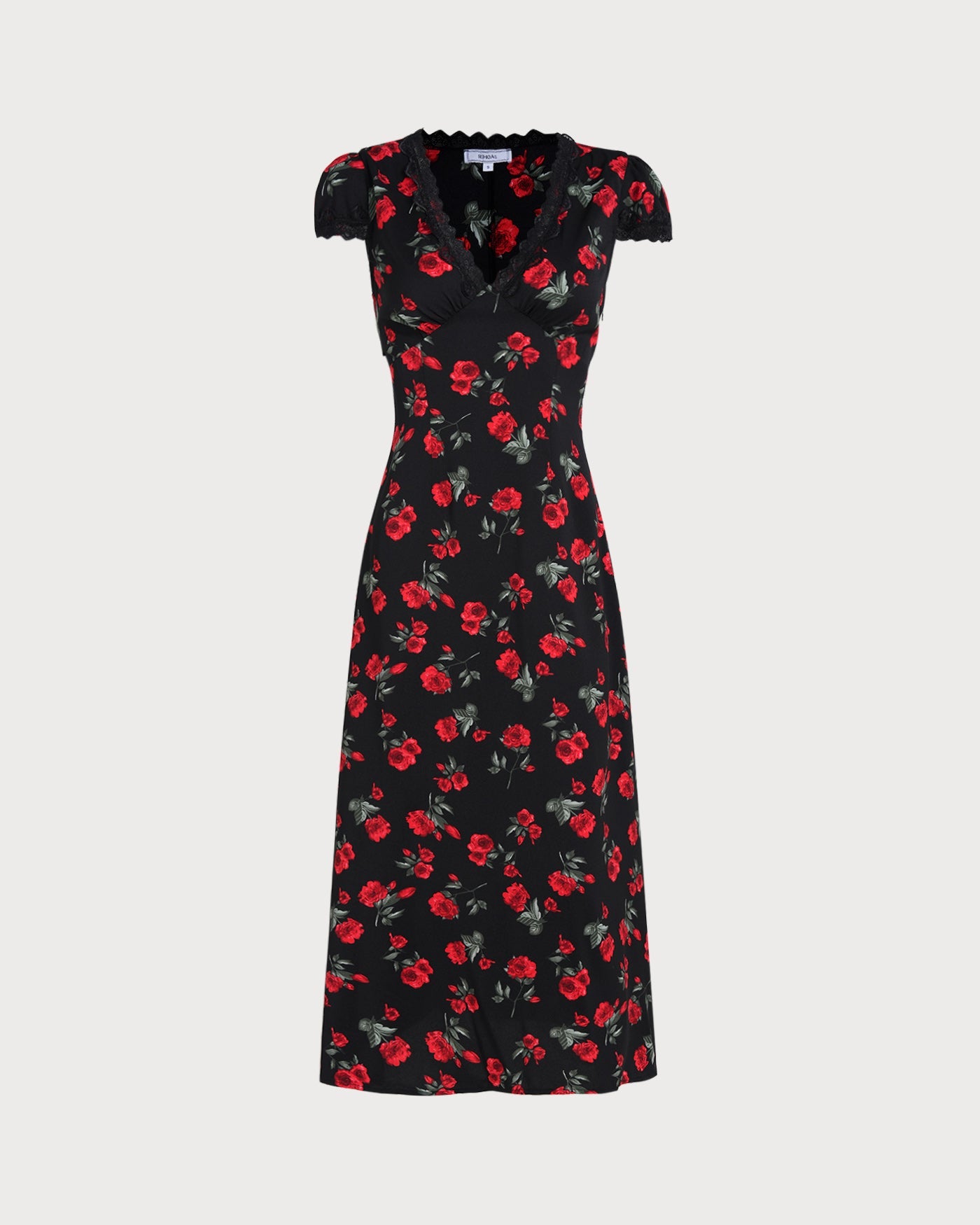 Floral Print V-Neck Maxi Dress in Black