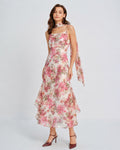 Floral Pink Chiffon Maxi Dress with Slip Design