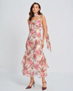 Floral Pink Chiffon Maxi Dress with Slip Design