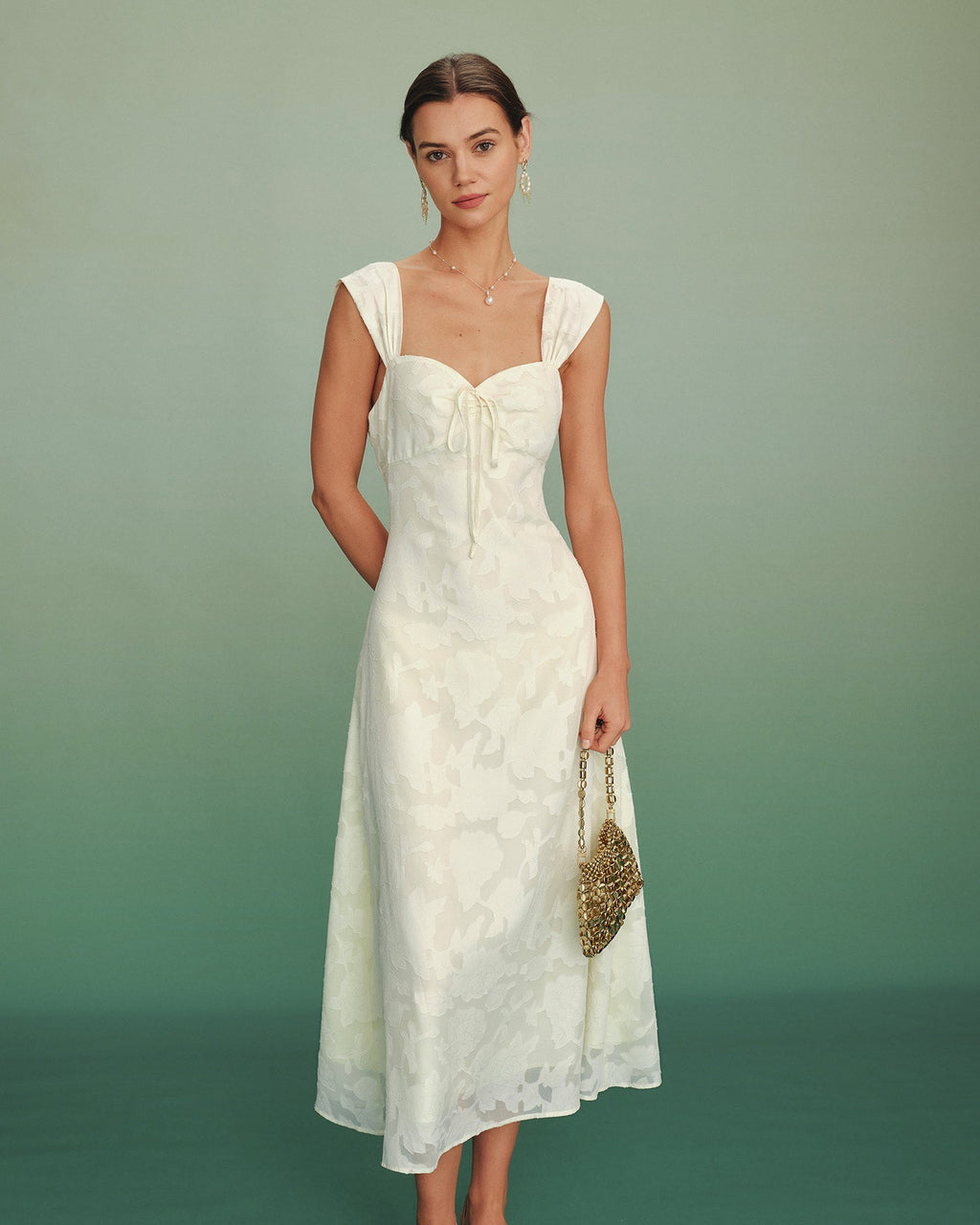 Apricot Jacquard A-Line Maxi Dress