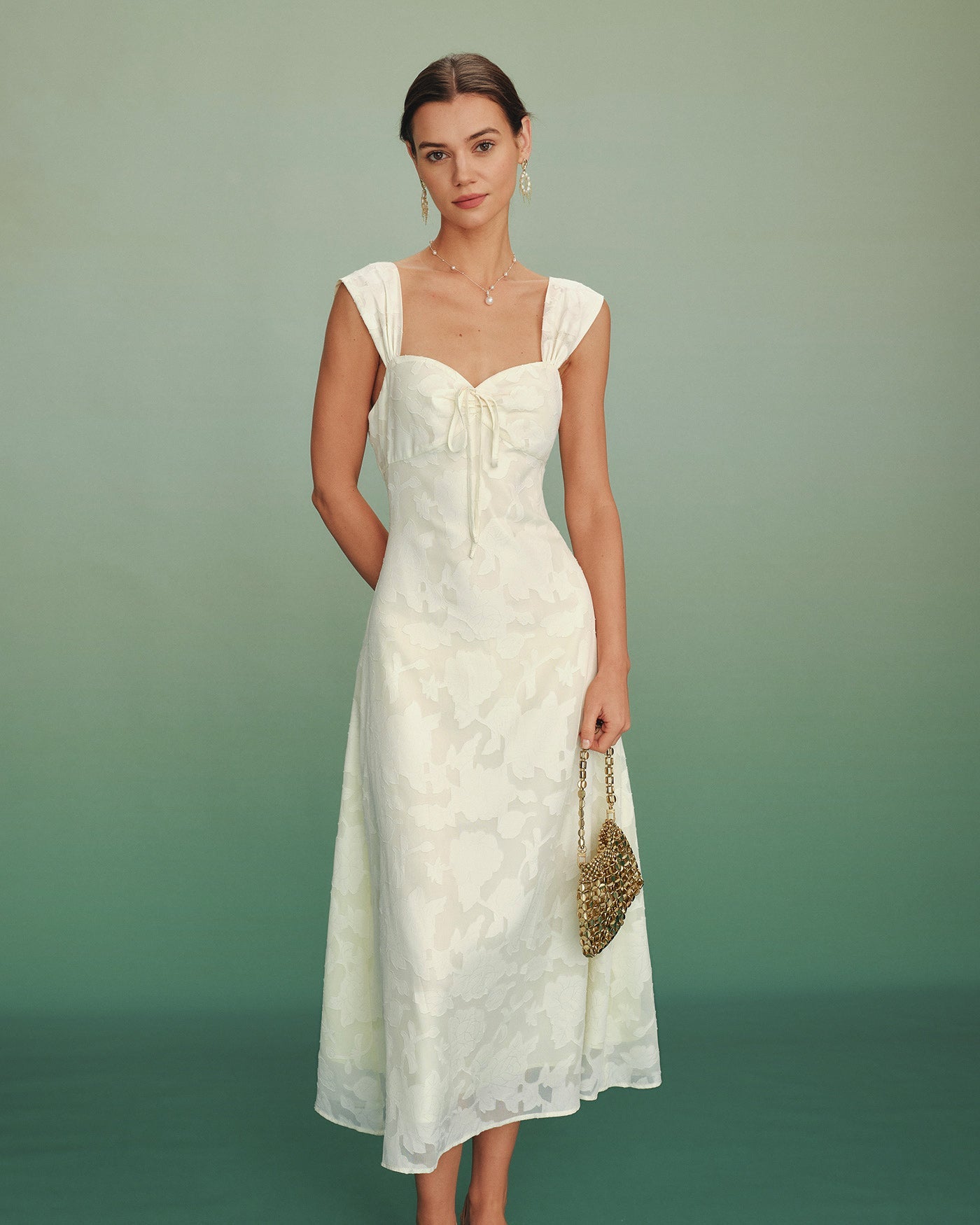 Apricot Jacquard A-Line Maxi Dress
