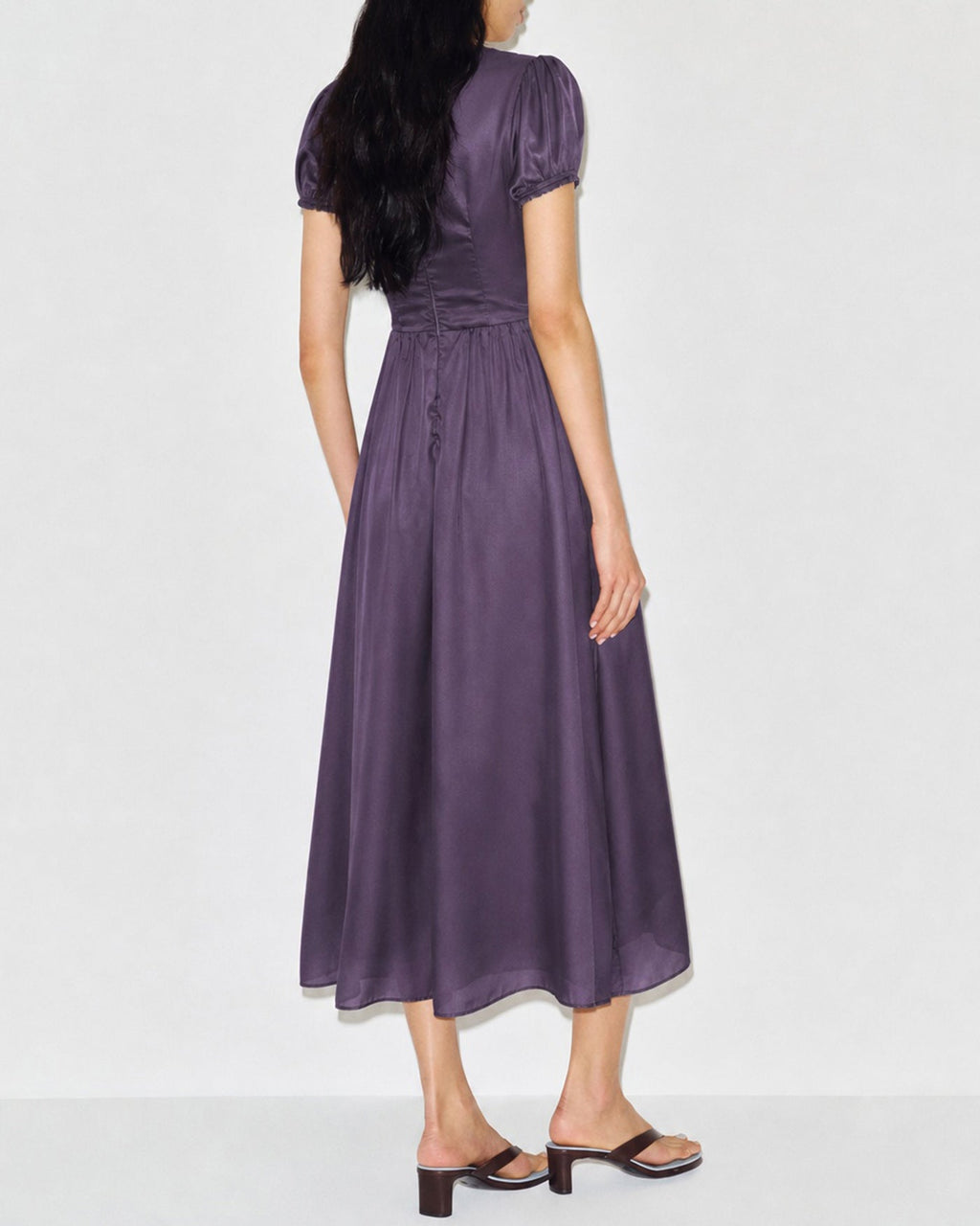 Maxi Dress with Purple Puffed Sleeves
