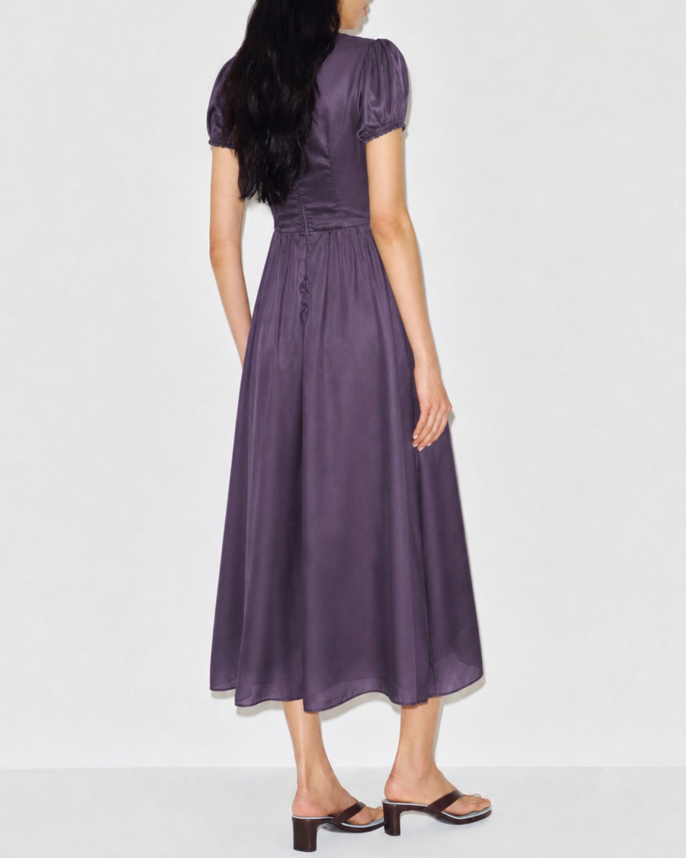 Maxi Dress with Purple Puffed Sleeves
