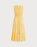 Yellow Sleeveless Maxi Dress with Shirred Details