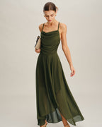 Emerald Chiffon A-Line Maxi Slip Dress