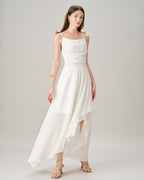 Beige Cross-Back Chiffon Maxi Dress