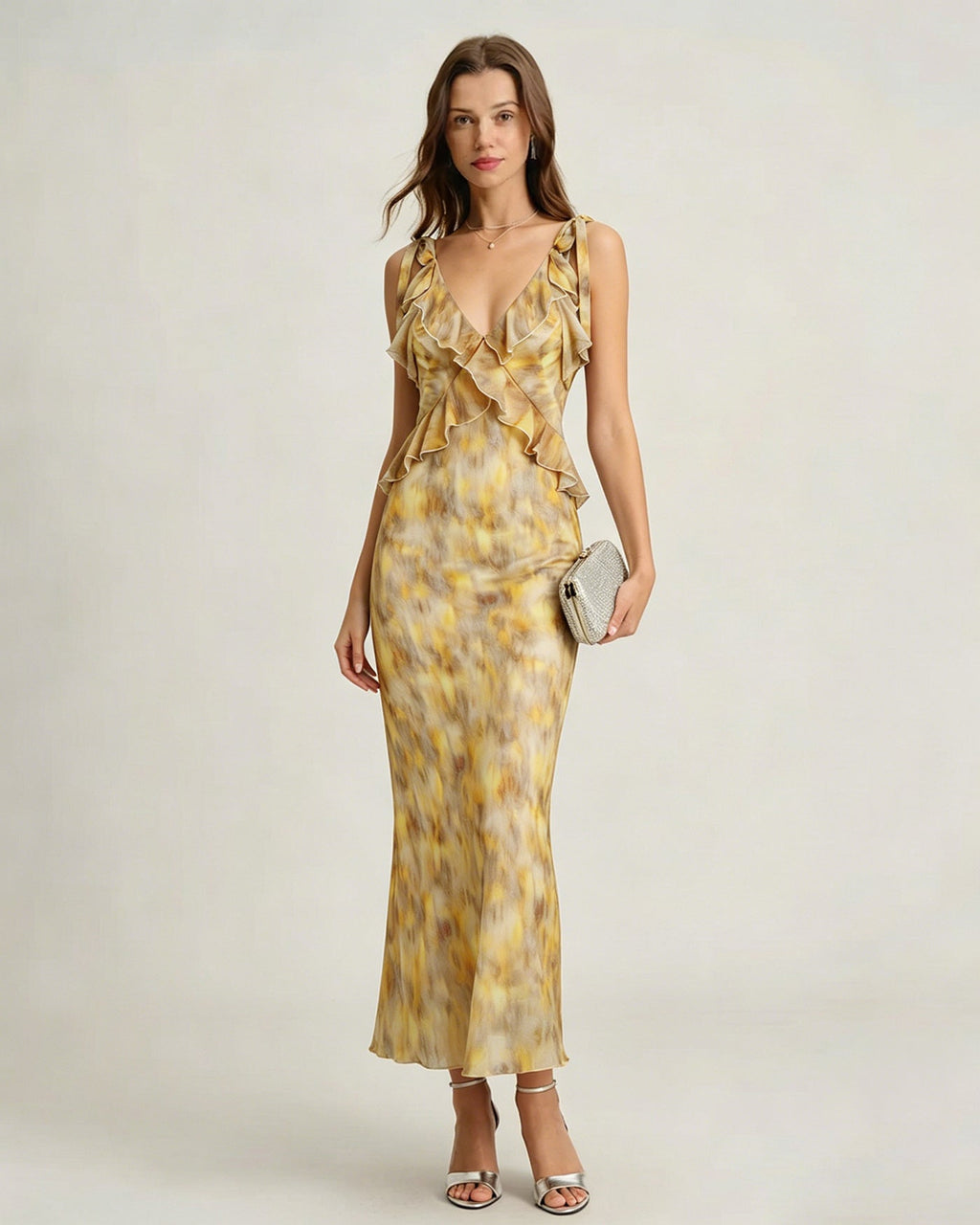 Maxi Dress with Ruffled Yellow Slip