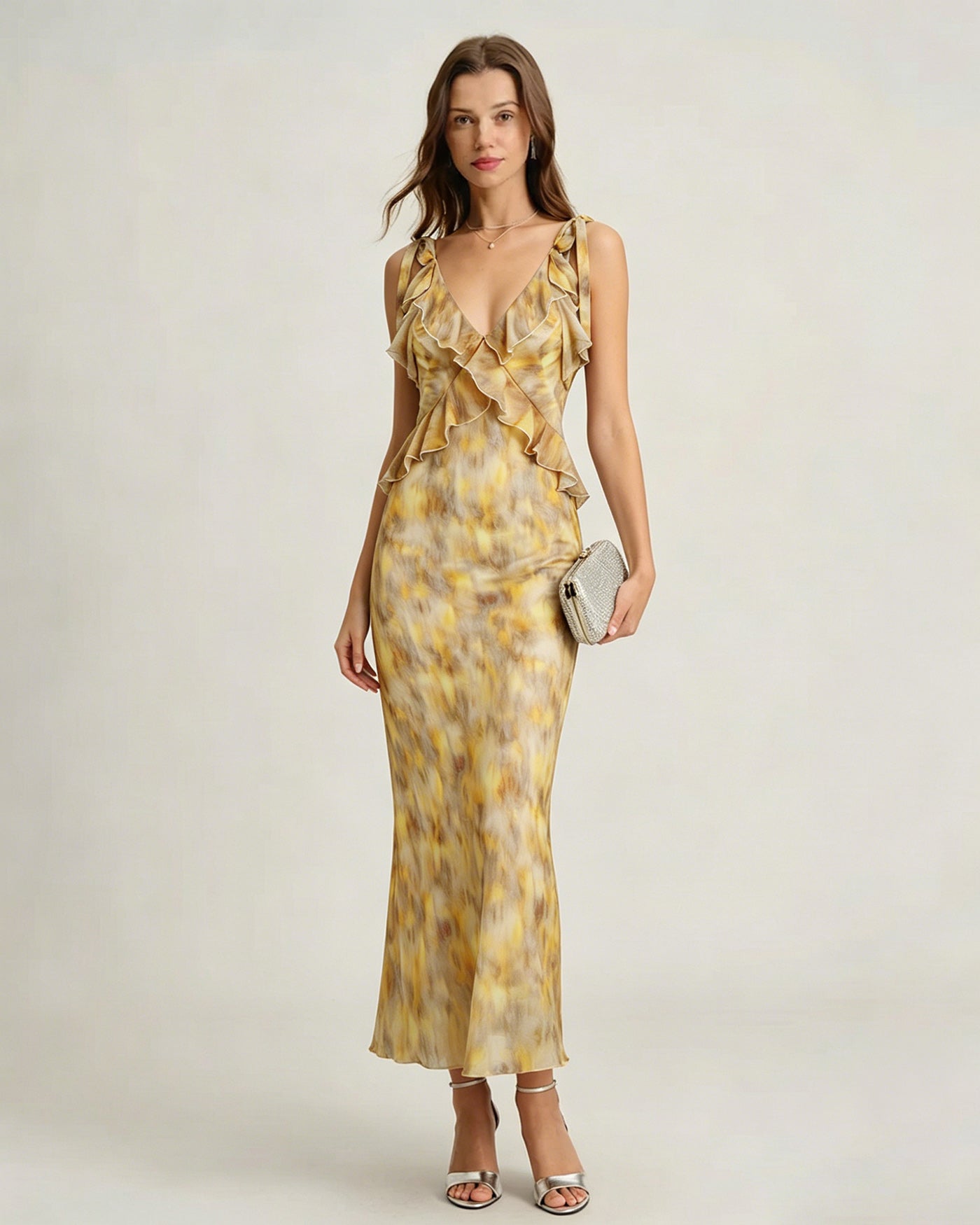 Maxi Dress with Ruffled Yellow Slip