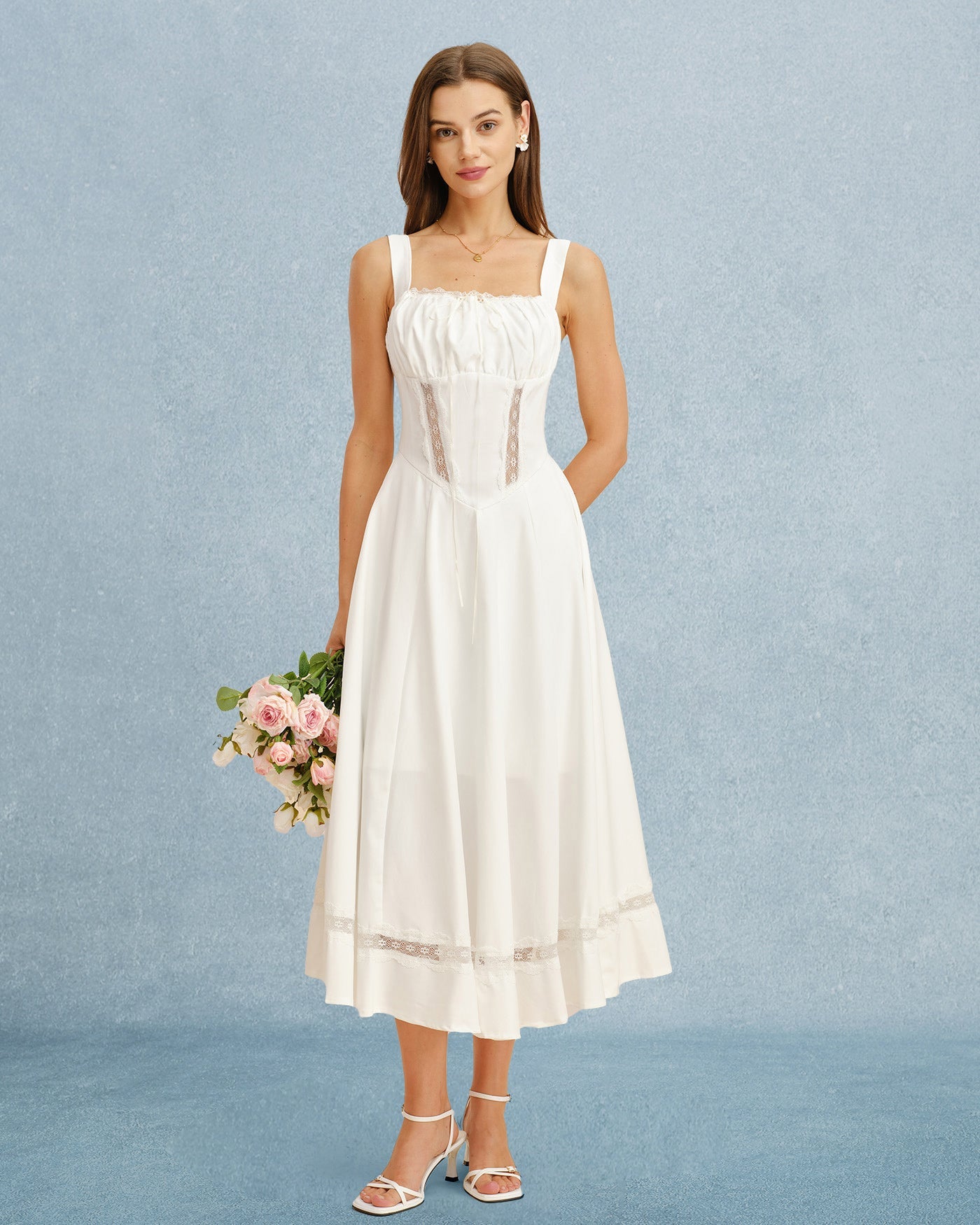 Maxi Dress with White Lace Accents