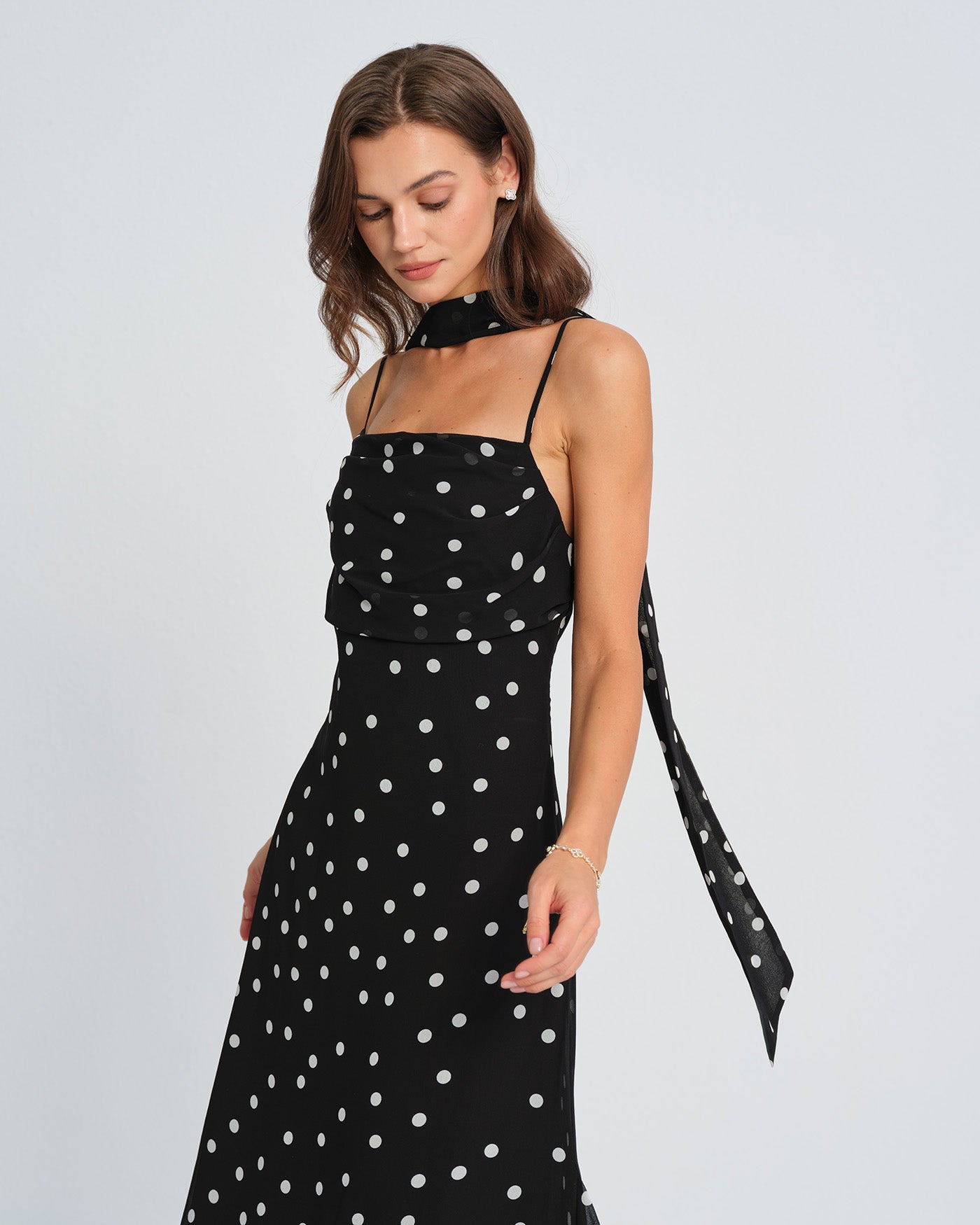 Maxi Dress with Black Polka Dots and Slip Design