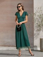 Emerald V-Neck Lace Maxi Dress