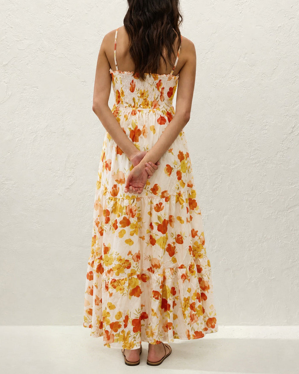 Floral Yellow Shirred Maxi Slip Dress
