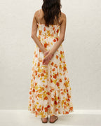 Floral Yellow Shirred Maxi Slip Dress
