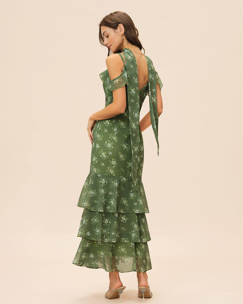 Floral Maxi Dress with Ruffled V-Neck in Green