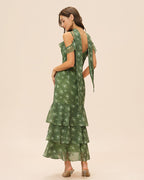Floral Maxi Dress with Ruffled V-Neck in Green