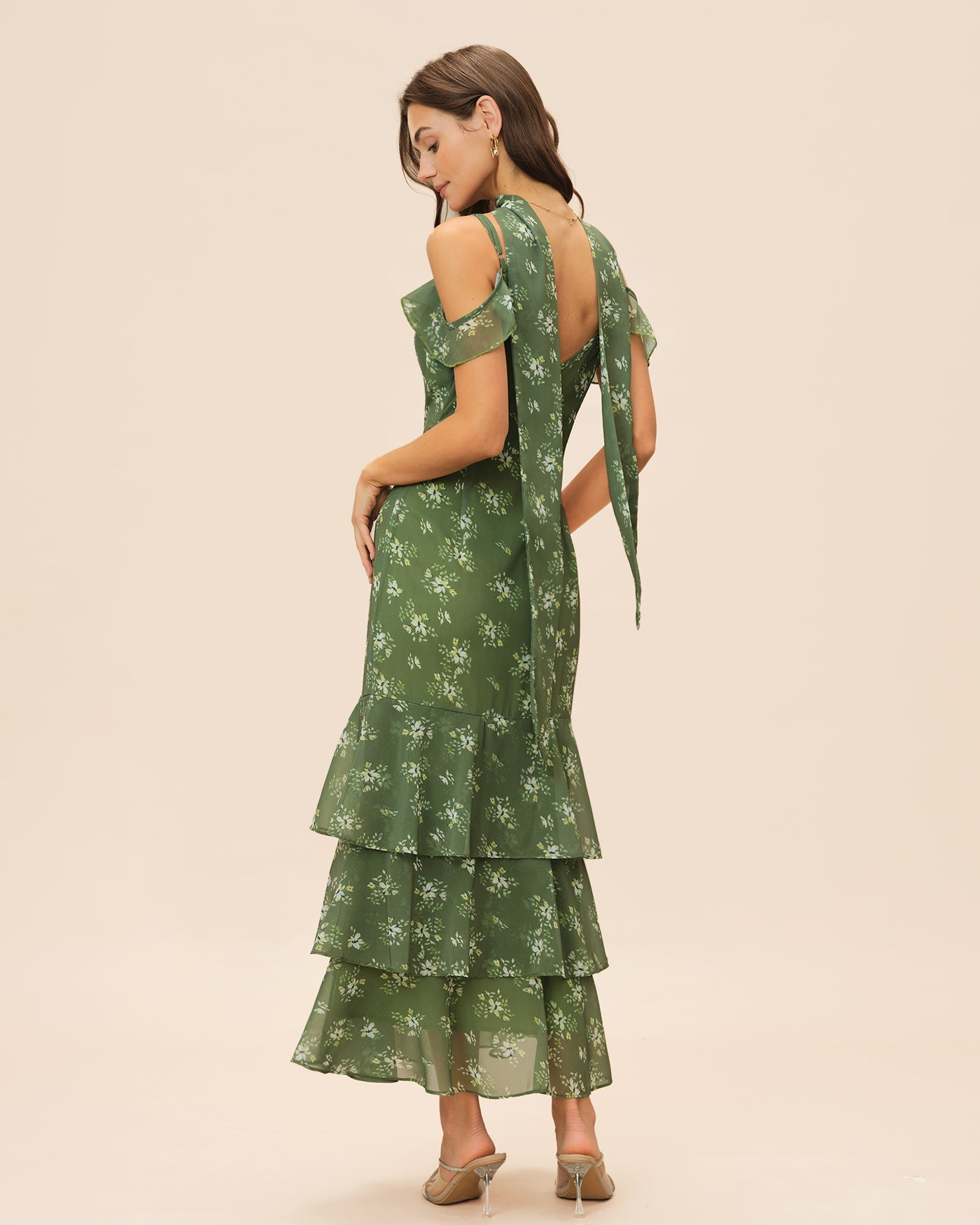 Floral Maxi Dress with Ruffled V-Neck in Green