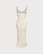 Maxi Dress with Apricot Floral Ruffles