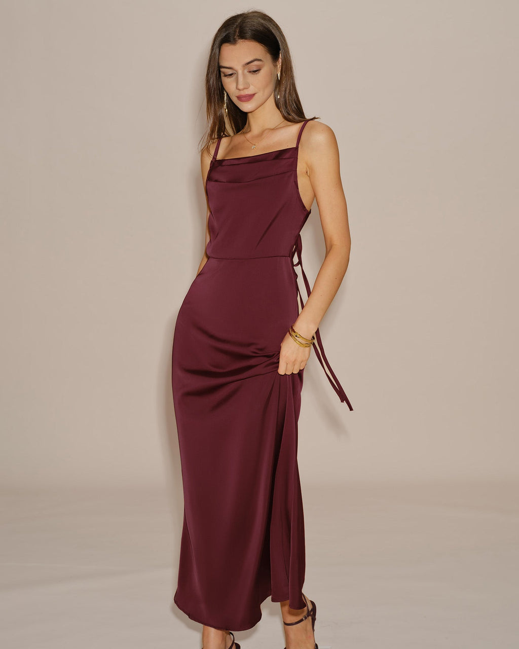 Solid Wine Red Slip Maxi Dress