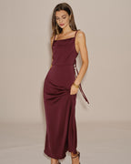 Solid Wine Red Slip Maxi Dress