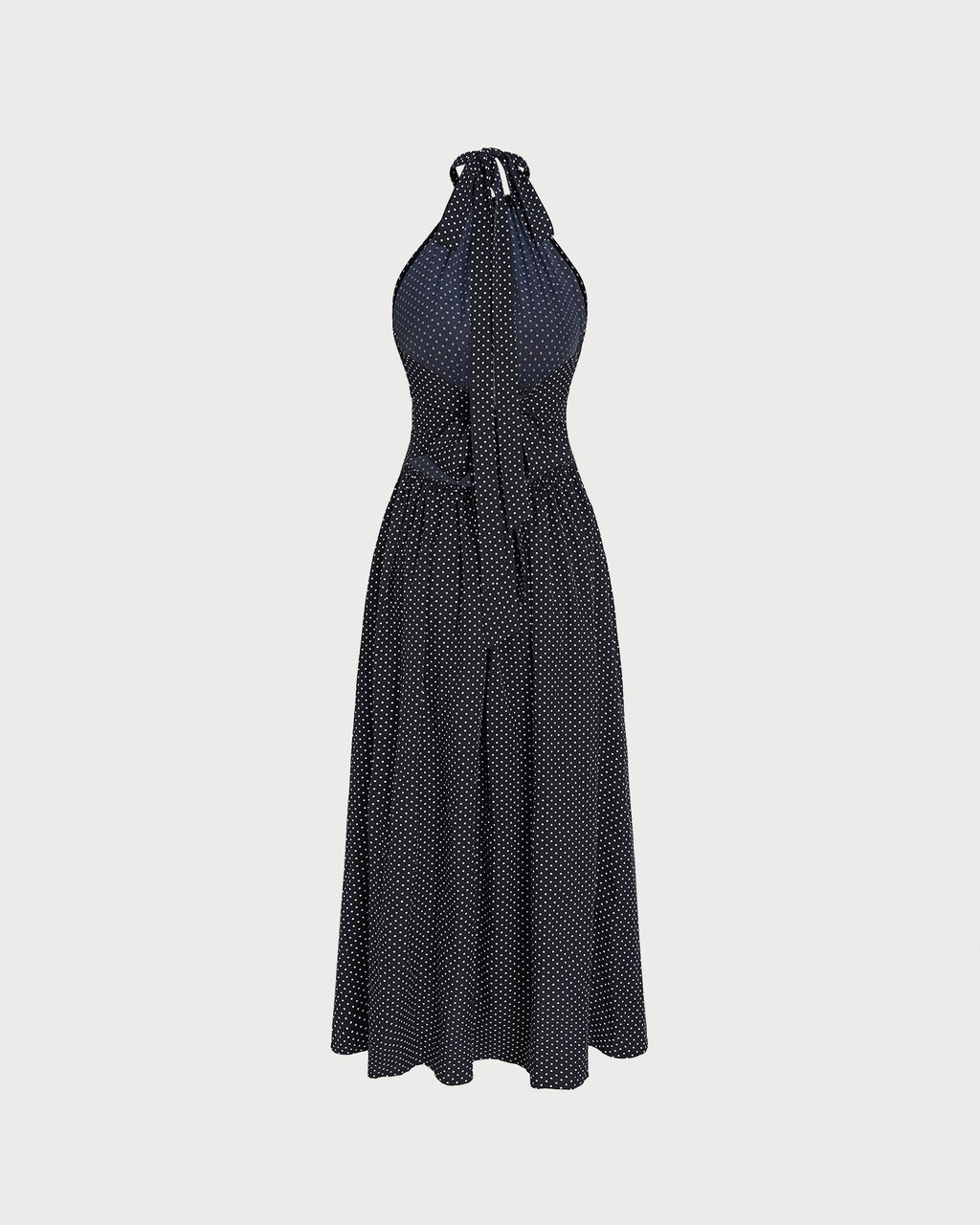 Polka Dot Maxi Dress with Black Halter Tie