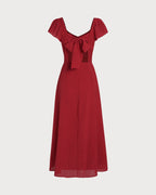 Crimson Sweetheart Neck Jacquard Maxi Gown