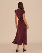 V-Neck Lace Maxi Dress in Wine Red