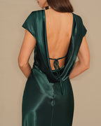 Emerald Satin Maxi Dress with Tie Detail