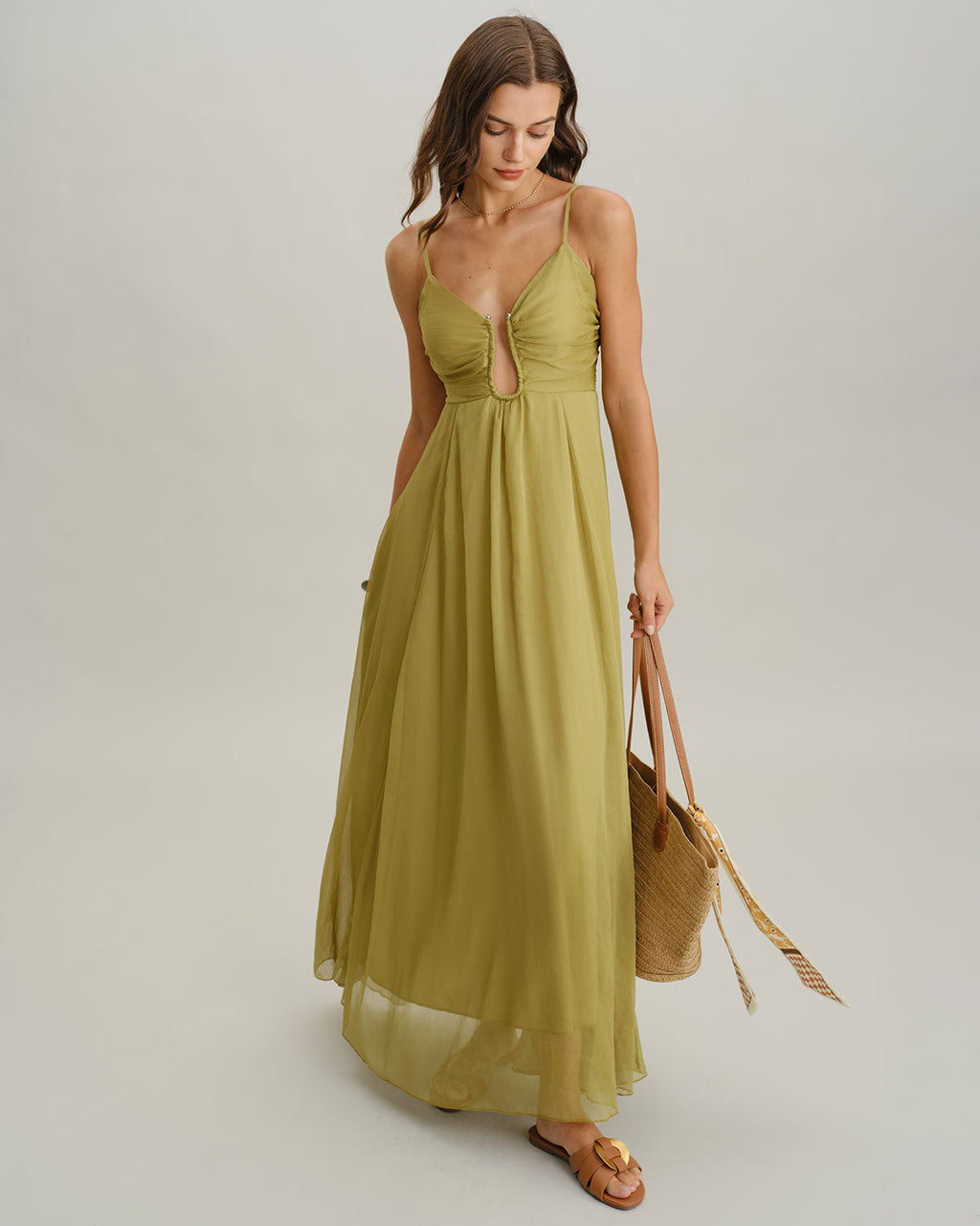 Emerald Ruched Maxi Slip Dress