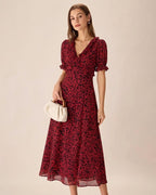 Floral Maxi Dress with V-Neck in Red