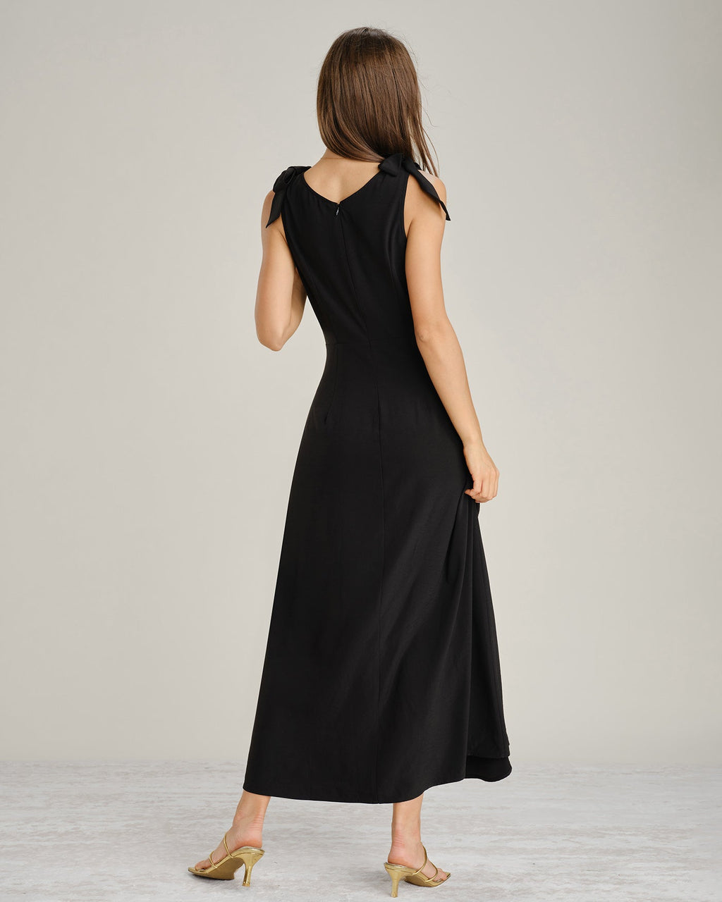 Black A-Line Maxi Dress with Tie Straps