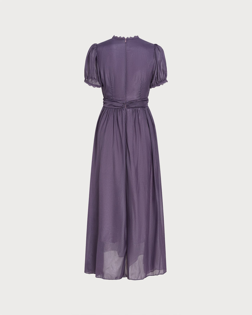 Maxi Dress with Purple Puffed Sleeves