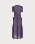 Maxi Dress with Purple Puffed Sleeves