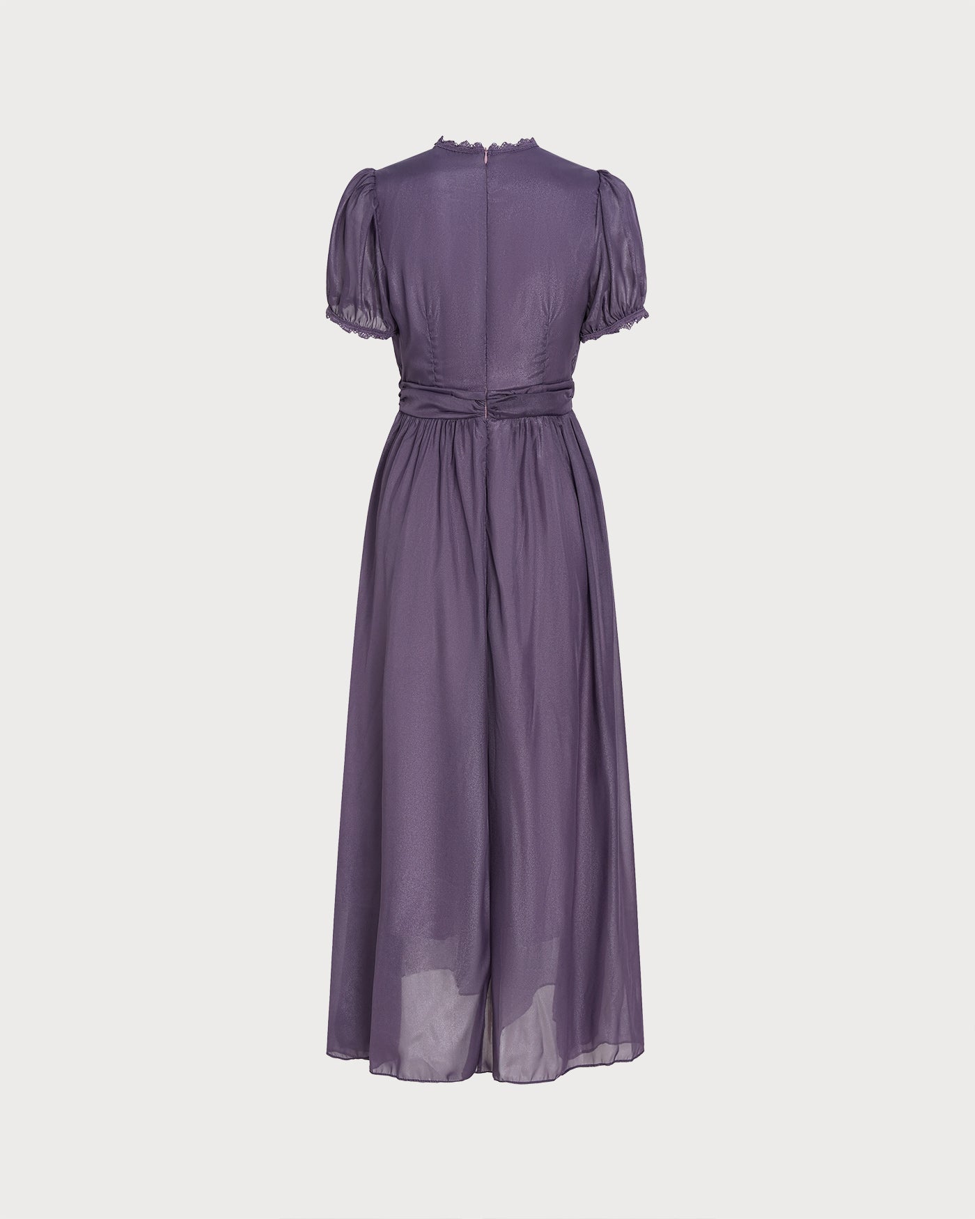 Maxi Dress with Purple Puffed Sleeves
